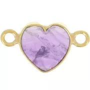 Amethyst - 15x8mm gemstone Heart spacer - Fine Gold Plated - Amethyst x1 15x8mm gemstone Heart spacer - Fine Gold Plated - Amethyst x1