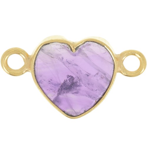 15x8mm gemstone Heart spacer - Fine Gold Plated - Amethyst x1
