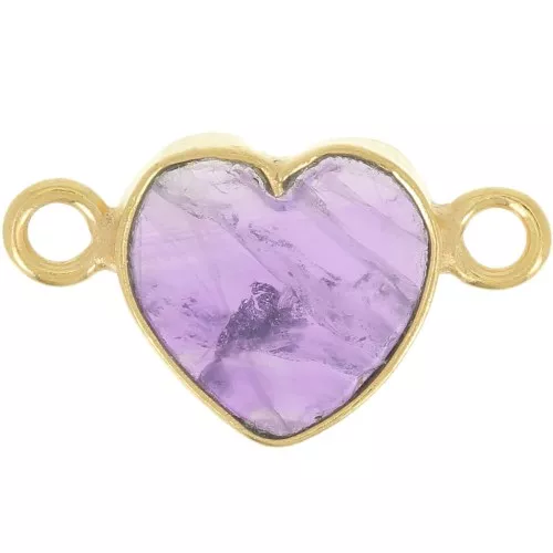 15x8mm gemstone Heart spacer - Fine Gold Plated - Amethyst x1