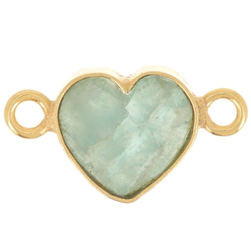15x8mm gemstone Heart spacer - Fine Gold Plated - Aventurine x1