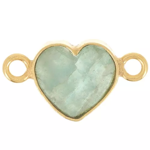 15x8mm gemstone Heart spacer - Fine Gold Plated - Aventurine x1
