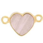 15x8mm gemstone Heart spacer - Fine Gold Plated - Rose Quartz x1