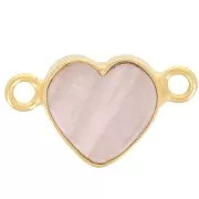 15x8mm gemstone Heart spacer - Fine Gold Plated - Rose Quartz x1