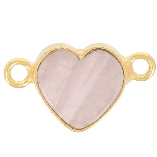 15x8mm gemstone Heart spacer - Fine Gold Plated - Rose Quartz x1
