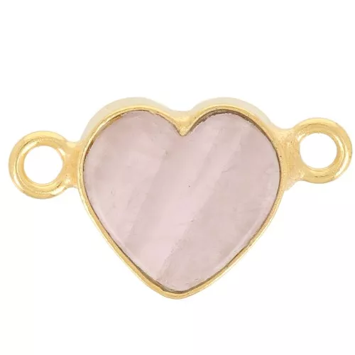 15x8mm gemstone Heart spacer - Fine Gold Plated - Rose Quartz x1