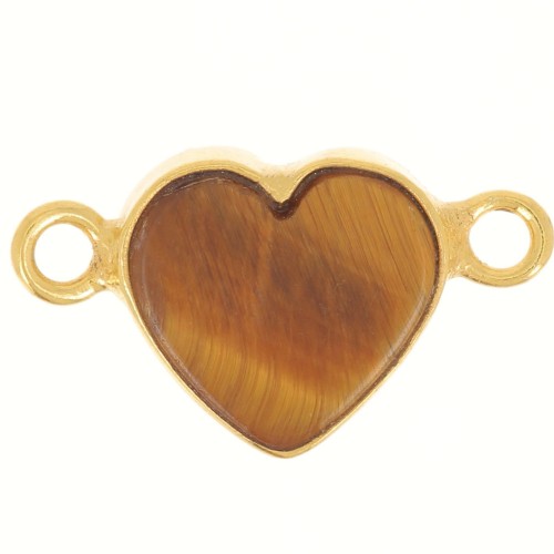 15x8mm gemstone Heart spacer - Fine Gold Plated - Tiger eye x1