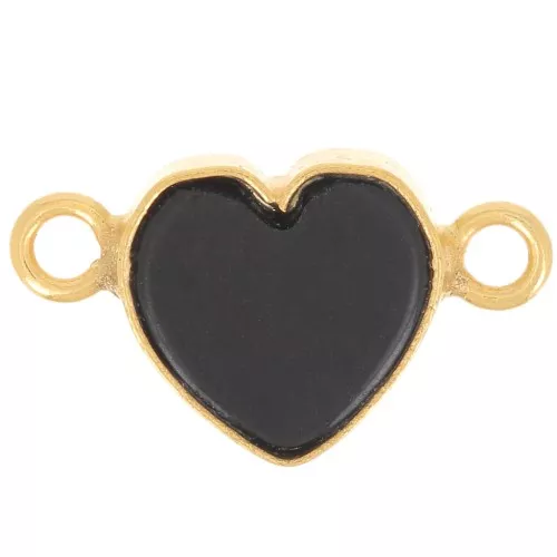 15x8mm gemstone Heart spacer - Fine Gold Plated - Black Onyx x1