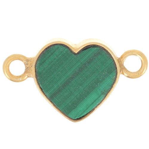 15x8mm gemstone Heart spacer - Fine Gold Plated - Malachite x1