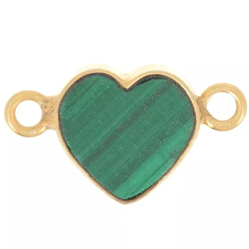 15x8mm gemstone Heart spacer - Fine Gold Plated - Malachite x1