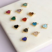 15x8mm gemstone Heart spacer - Fine Gold Plated - Malachite x1