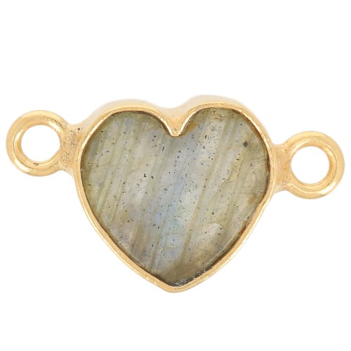 15x8mm gemstone Heart spacer - Fine Gold Plated - Labradorite x1