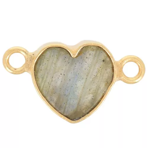 15x8mm gemstone Heart spacer - Fine Gold Plated - Labradorite x1