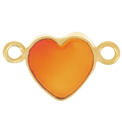 15x8mm dyed gemstone Heart spacer - Fine Gold Plated - carnelian imitation x1