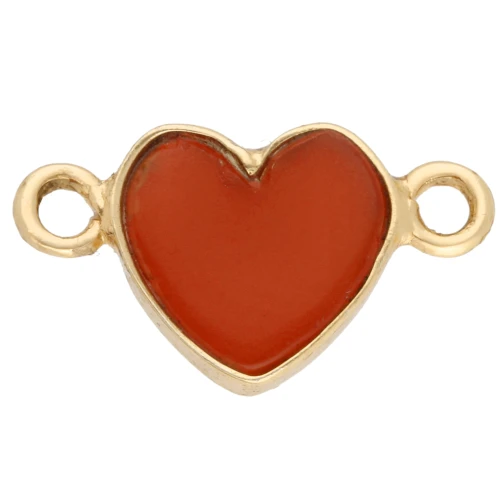 15x8mm dyed gemstone Heart spacer - Fine Gold Plated - carnelian imitation x1