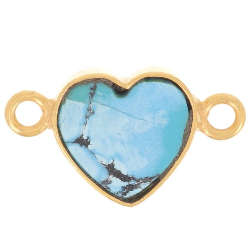 15x8mm gemstone Heart spacer - Fine Gold Plated - Turquoise x1