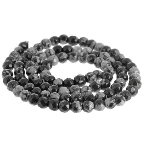 4mm Round faceted gemstone beads - Speckled Obsidian x36cm