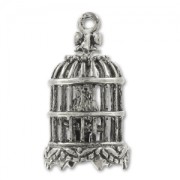 Bird cage charm 21mm Old Silver tone x1