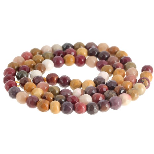 Round faceted beads 4 mm gemstone - Mokaite Jasper x36cm