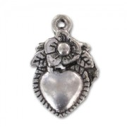 Ex-voto Charm heart flower 18,5mm Old Silver tone x8|raw }}