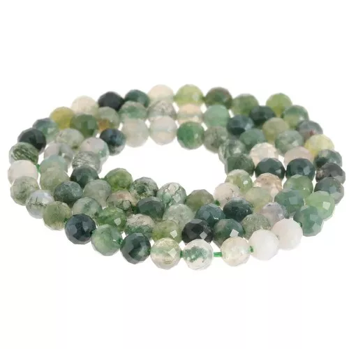 Round faceted beads 4 mm gemstone - Moss Agate x38cm