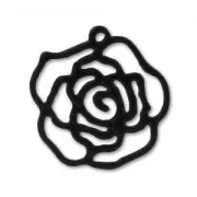 Epoxy enamelled charm Rose 20mm Black x1