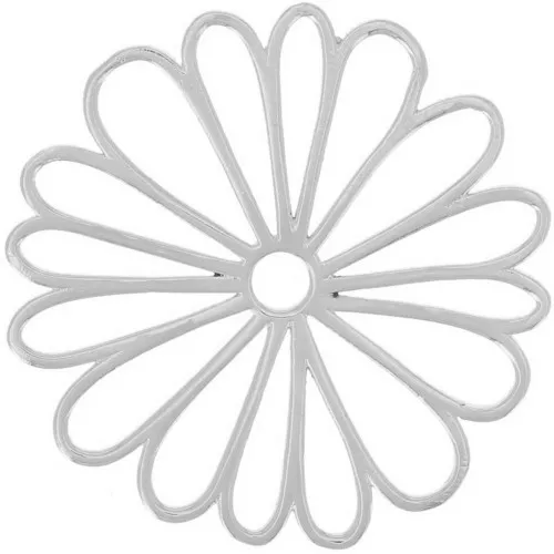40mm Hollow flower pendant - Fine silver plating x1