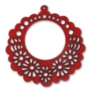 Filigreed wood pendant 44mm Red x1