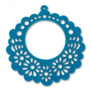 Filigreed wood pendant 44mm Blue x1