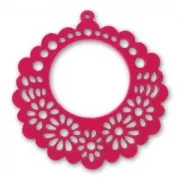 Filigreed wood pendant 44mm raspberry x1