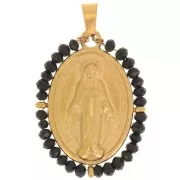 28x21mm 304L stainless steel Religious oval pendant with beads - Black x1