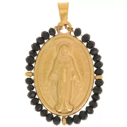 28x21mm 304L stainless steel Religious oval pendant with beads - Black x1