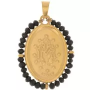 28x21mm 304L stainless steel Religious oval pendant with beads - Black x1