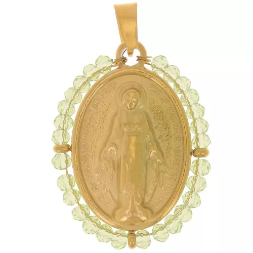 28x21mm 304L stainless steel Religious oval pendant with beads - Light green x1