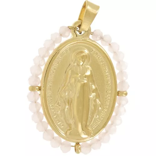28x21mm 304L stainless steel Religious oval pendant with beads - Light pink x1