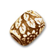 Barrel-shaped bead with flower in relief 14x16mm