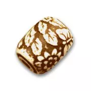 Barrel-shaped bead with flower in relief 14x16mm