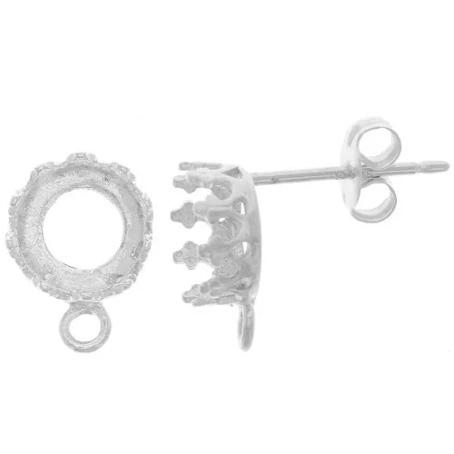925 Sterling silver crown earStuds setting for 6 mm & closed ring x2