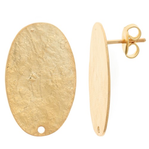 25x16mm Oval earstuds hammered effect - Fine Gold-plated x2