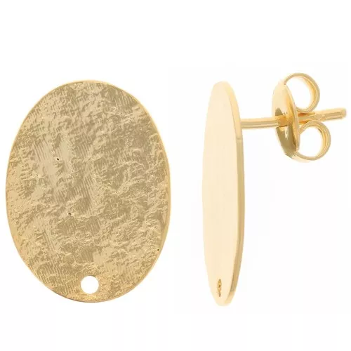 19x14mm Oval earstuds hammered effect - Fine Gold-plated x2