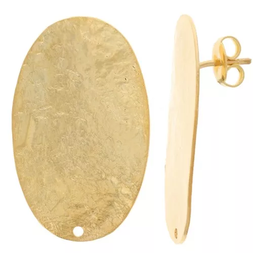 32.5x20mm Oval earstuds hammered effect - Fine Gold-plated x2