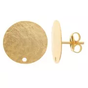 15.5mm Round earstuds hammered effect - Fine Gold-plated x2