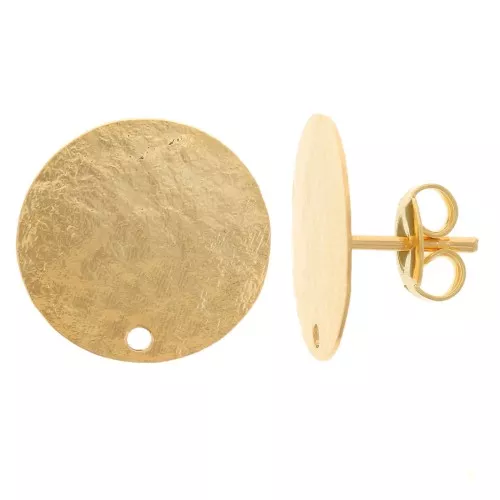 15.5mm Round earstuds hammered effect - Fine Gold-plated x2