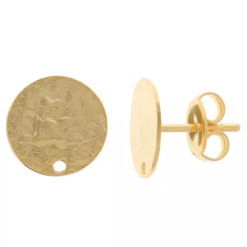 10.5mm Round earstuds hammered effect - Fine Gold-plated x2