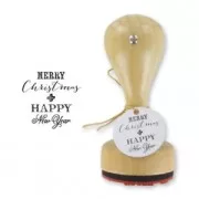 Stamp with wooden handle - Merry Chr. & Happy New Year x1