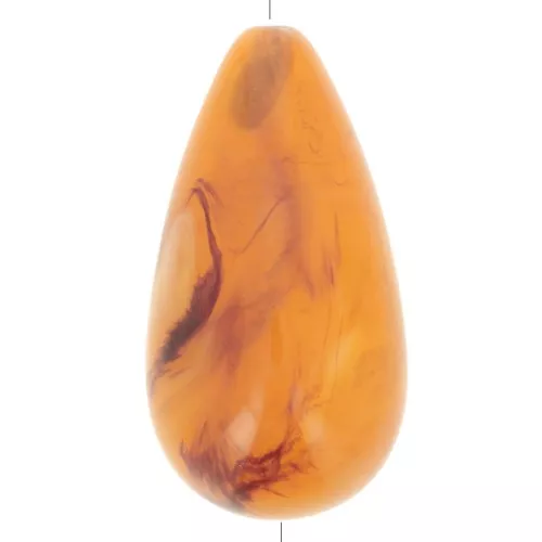 30x16mm translucent resin Pear bead - Apricot marbled x1