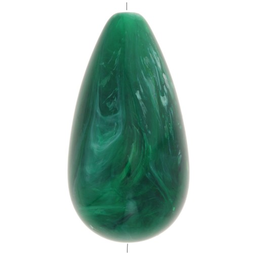 30x16mm opaque resin Pear bead - Dark green marbled x1