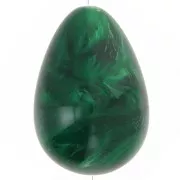 31x22mm Pear bead in opaque resin - Dark green marbled x1