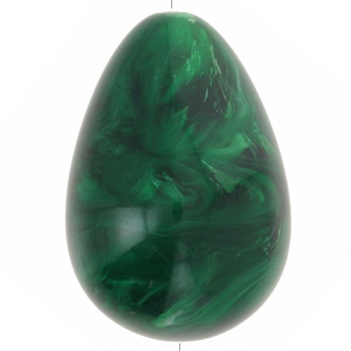 31x22mm Pear bead in opaque resin - Dark green marbled x1