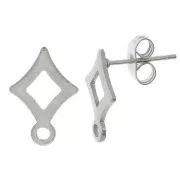 14x10mm 304 stainless steel rhombus earstuds with closed ring x2