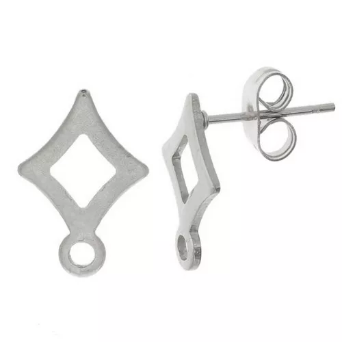 14x10mm 304 stainless steel rhombus earstuds with closed ring x2